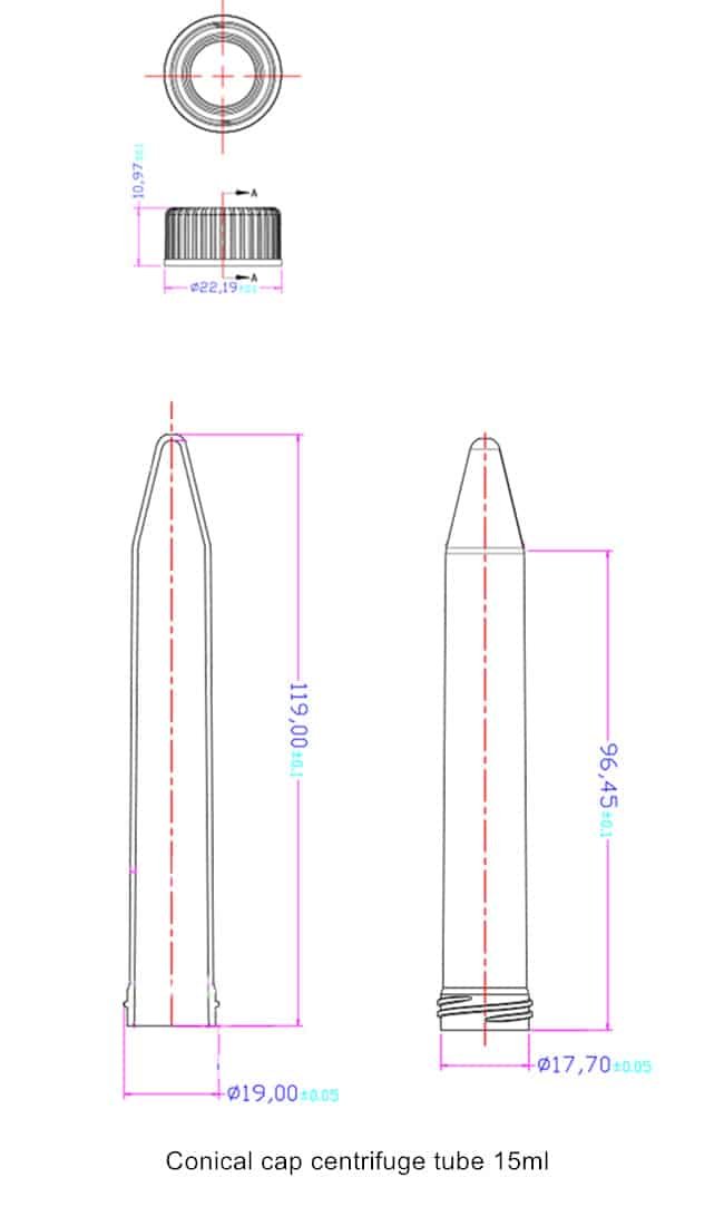 Conical cap centrifuge tube 15ml shape draft
